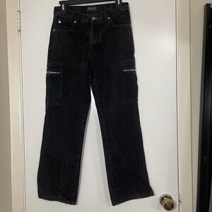 Vintage Action West Black washed High rise straight leg cargo jeans size 7